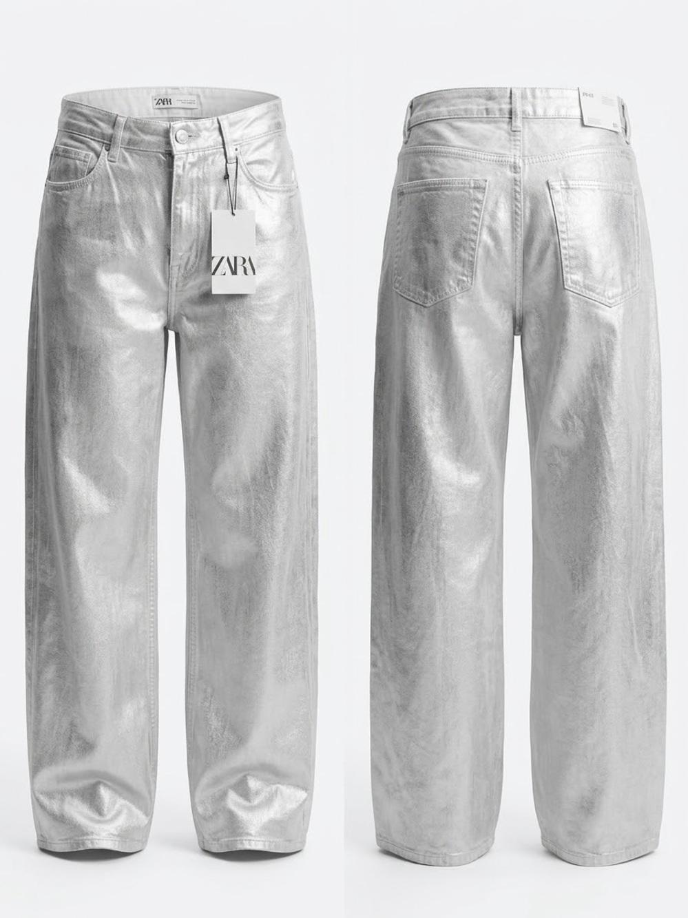 ZARA TRF |  Wide Leg Silver Wash Jeans NWT